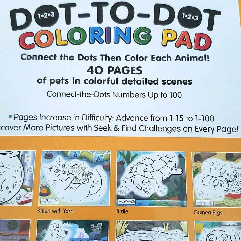 New Melissa & Doug ABC 123 Dot-to-Dot Coloring Pad Pets 40 Pages